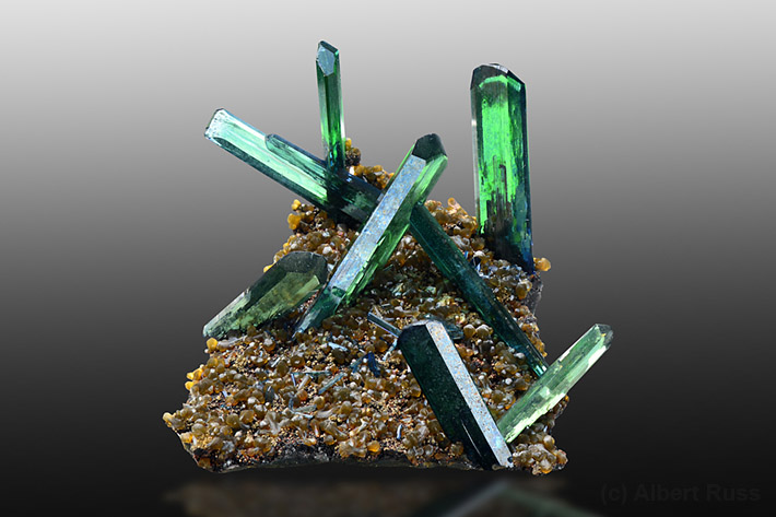 Cluster of green vivianite crystals from Oruro department, Bolivia
