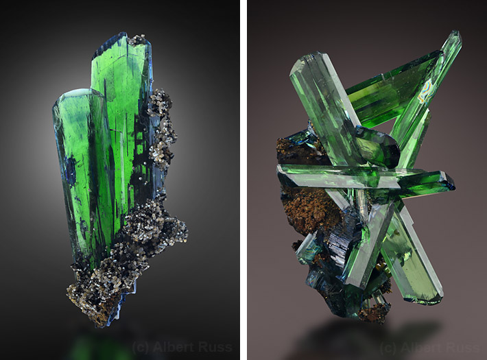 Gemmy green crystals of vivianite from Bolivia