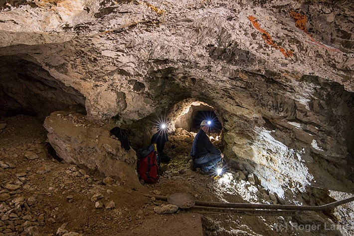 Mineral collectors looking for wulfenite specimens in Mežica Mine, Slovenia