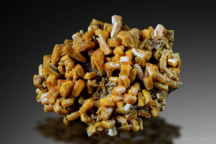 Flat wulfenite crystals from Mežica, Slovenia