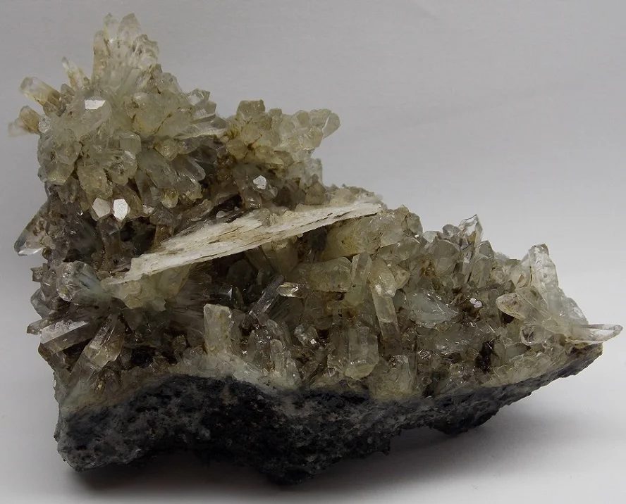 Calcite, Quartz (var. rock crystal)