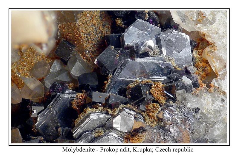 Mineral photo of Fluorite, Molybdenite from locality Krupka, Czech Republic