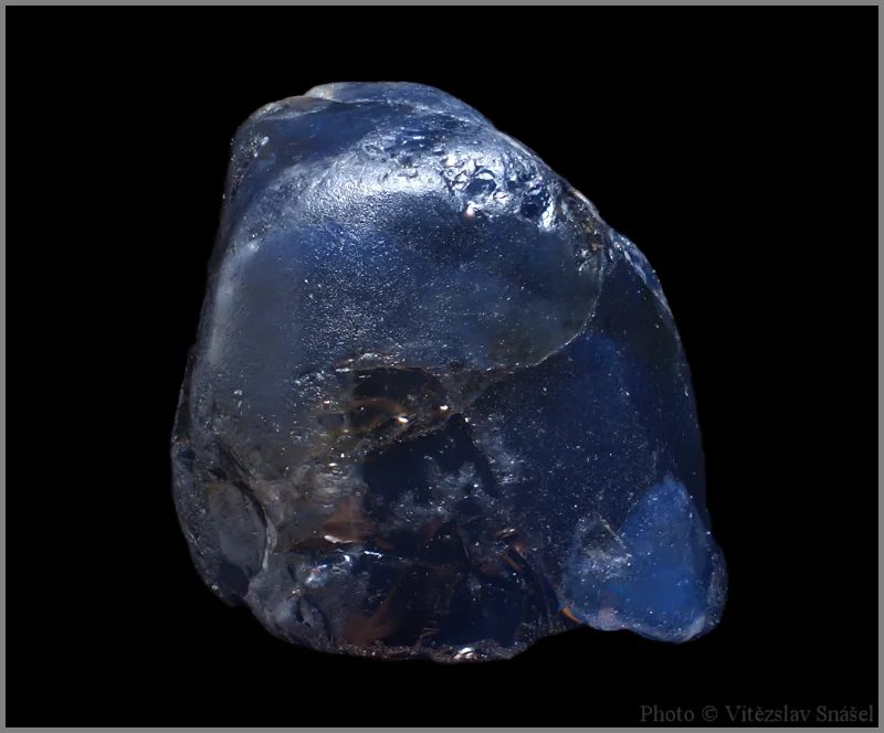 Mineral photo of Corundum (var. sapphire) from locality Vestřev, Czech Republic
