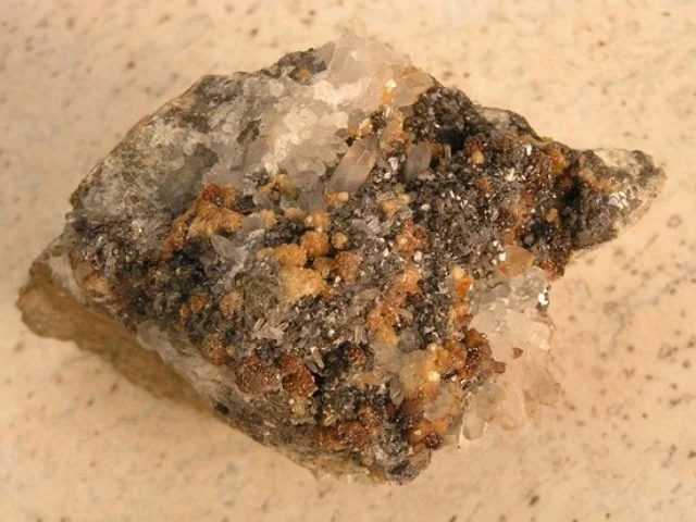 Mineral photo of Dolomite, Galena, Quartz from locality Banská Štiavnica, Slovakia