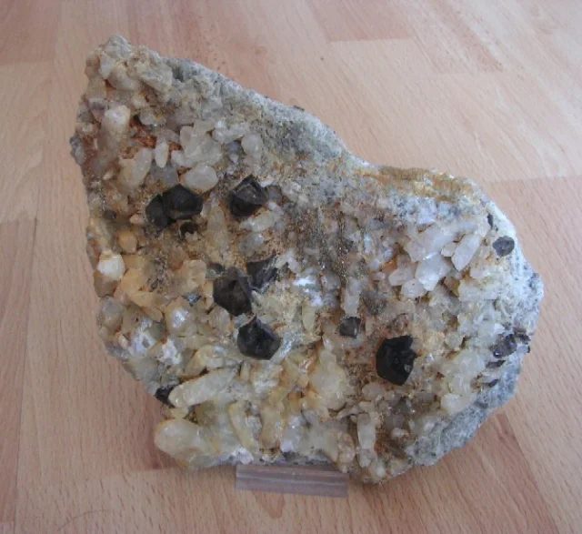 Calcite, Pyrite, Quartz (var. smoky)