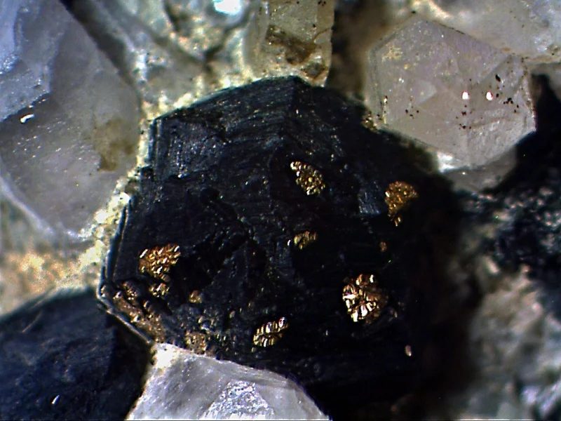 Mineral photo of Clinochlore, Pyrite, Quartz from locality Mirošov, Czech Republic