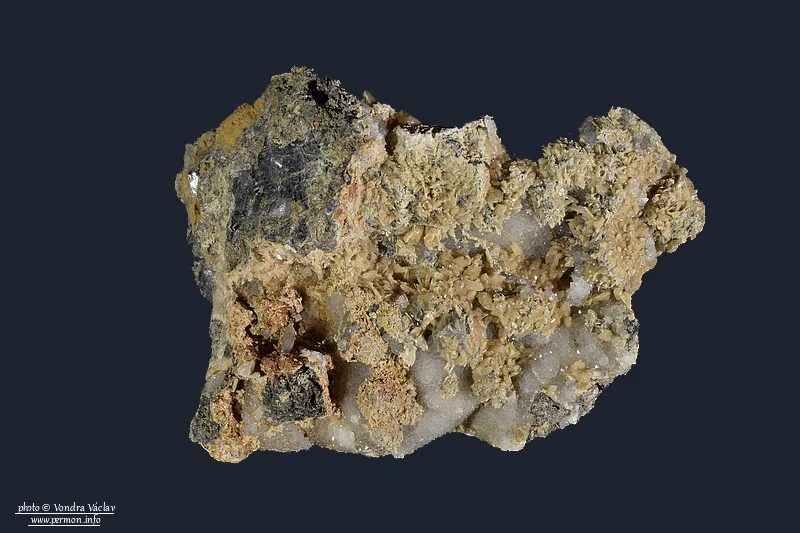 Mineral photo of Cerussite, Quartz from locality Stříbro, Czech Republic