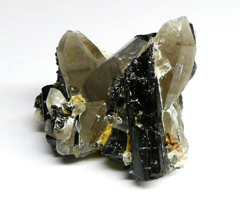 Mineral photo of Quartz (var. smoky), Schorl from locality Strážek, Czech Republic
