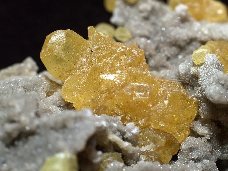 Mineral photo of Celestine, Sulphur from locality Tarnobrzeg, Poland
