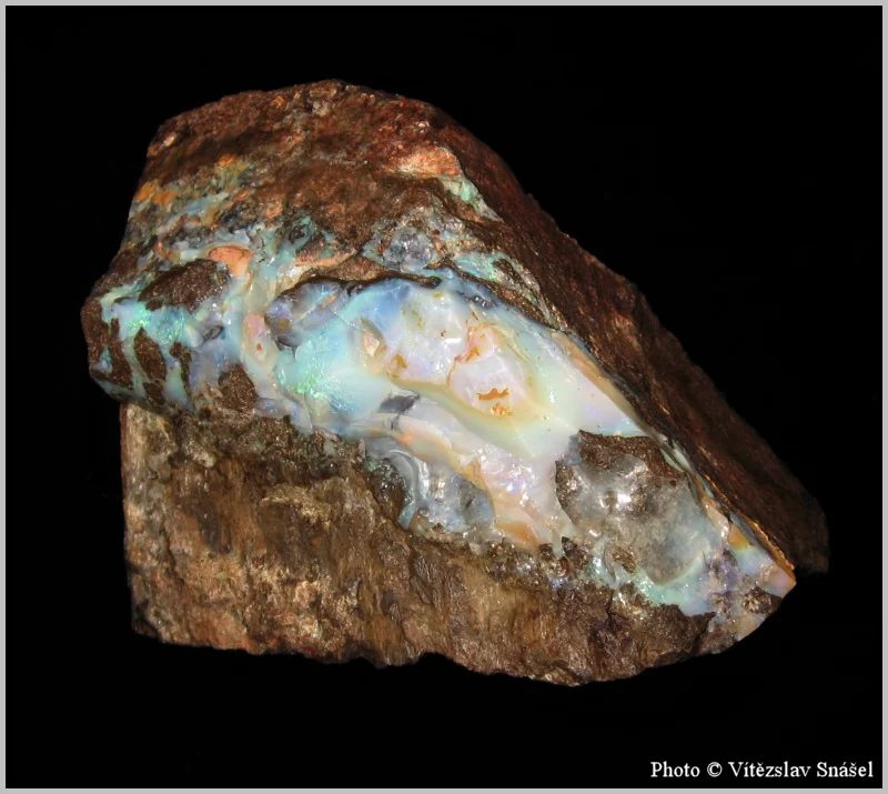 Mineral photo of Opal (var. precious) from locality Quilpie, Queensland, Australia