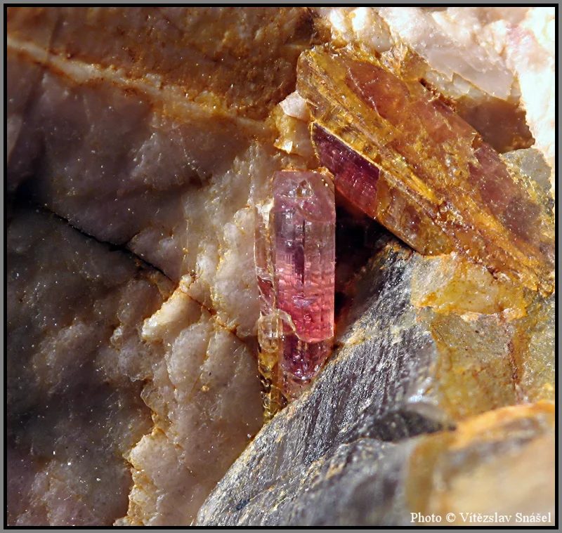 Mineral photo of Elbaite (var. rubellite) from locality Řečice, Czech Republic