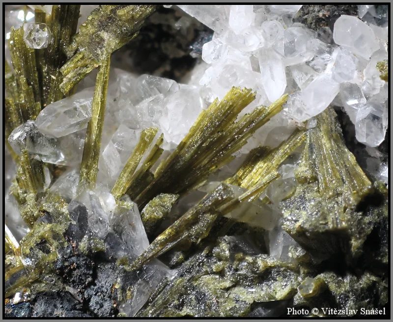 Mineral photo of Epidote, Magnetite, Quartz from locality Dažkezán, Azerbaidzhan