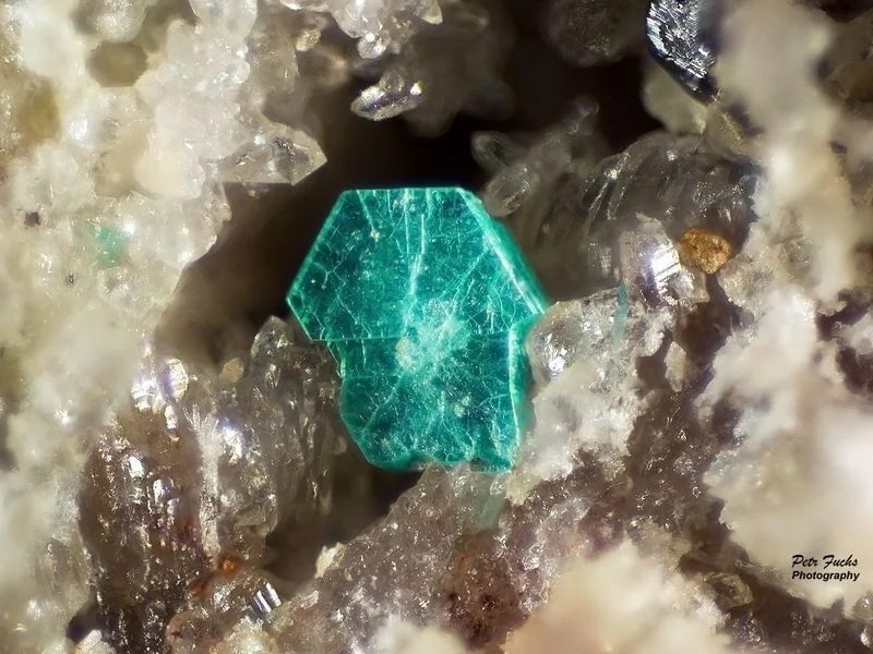 Mineral photo of Chalcophyllite from locality Krupka, Czech Republic