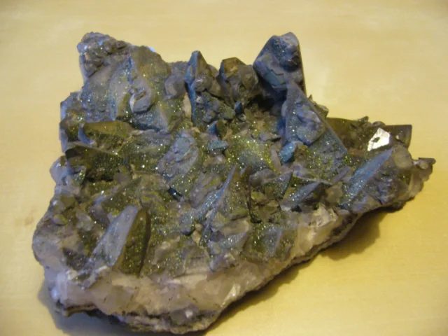 Mineral photo of Calcite, Pyrite from locality Dolní Rožínka, Czech Republic
