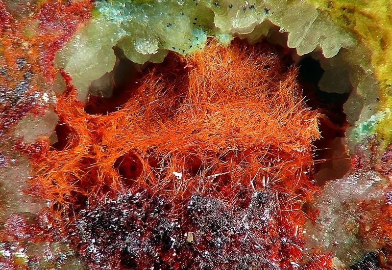 Mineral photo of Cuprite (var. chalcotrichite) from locality Studenec, Czech Republic