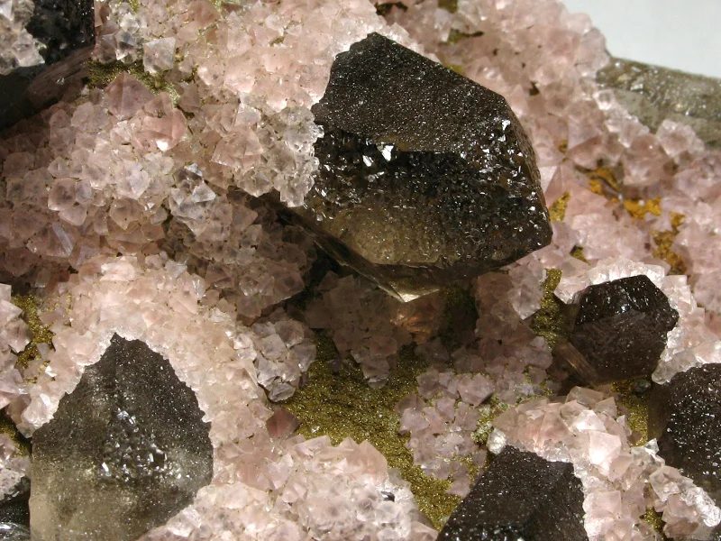 Mineral photo of Fluorite, Quartz (var. smoky) from locality Mt. Blanc Massif, France