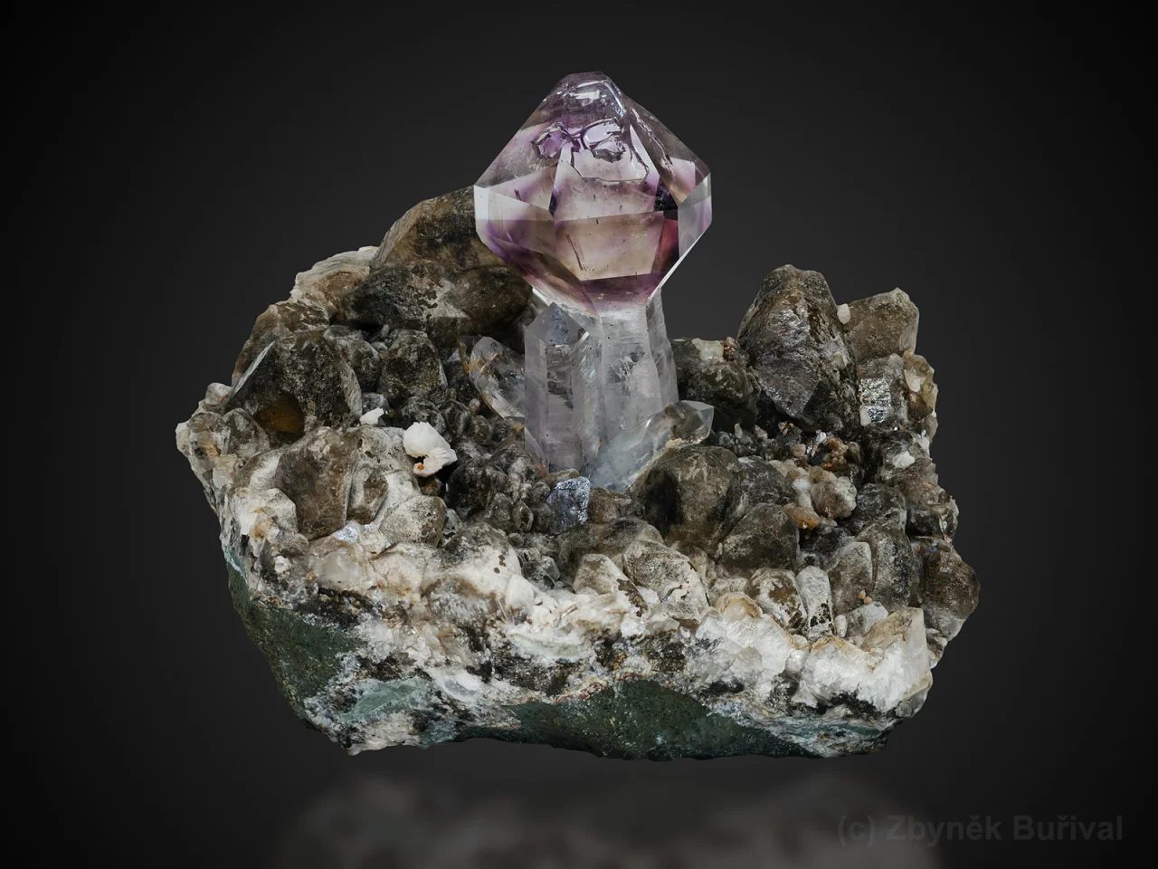 Calcite, Quartz (var. amethyst)