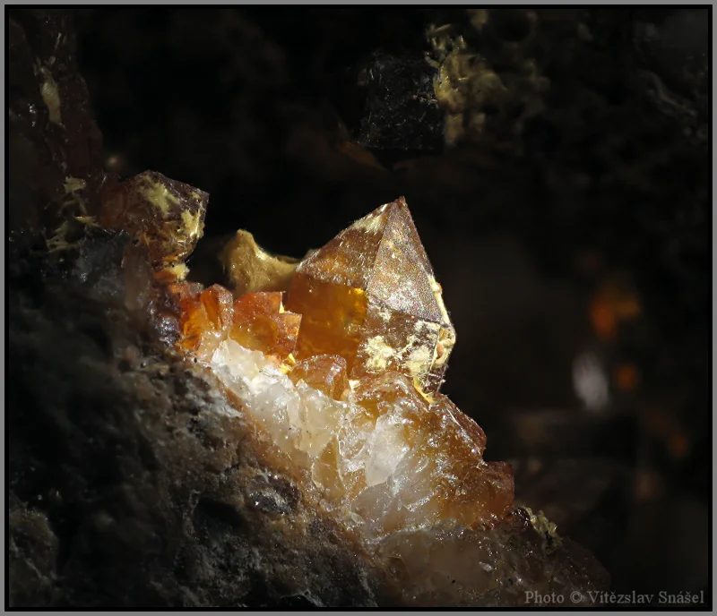 Mineral photo of Cacoxenite, Quartz from locality Těškov, Czech Republic