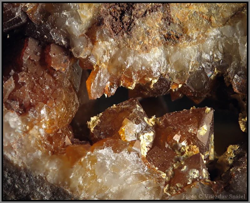 Mineral photo of Cacoxenite, Quartz from locality Těškov, Czech Republic