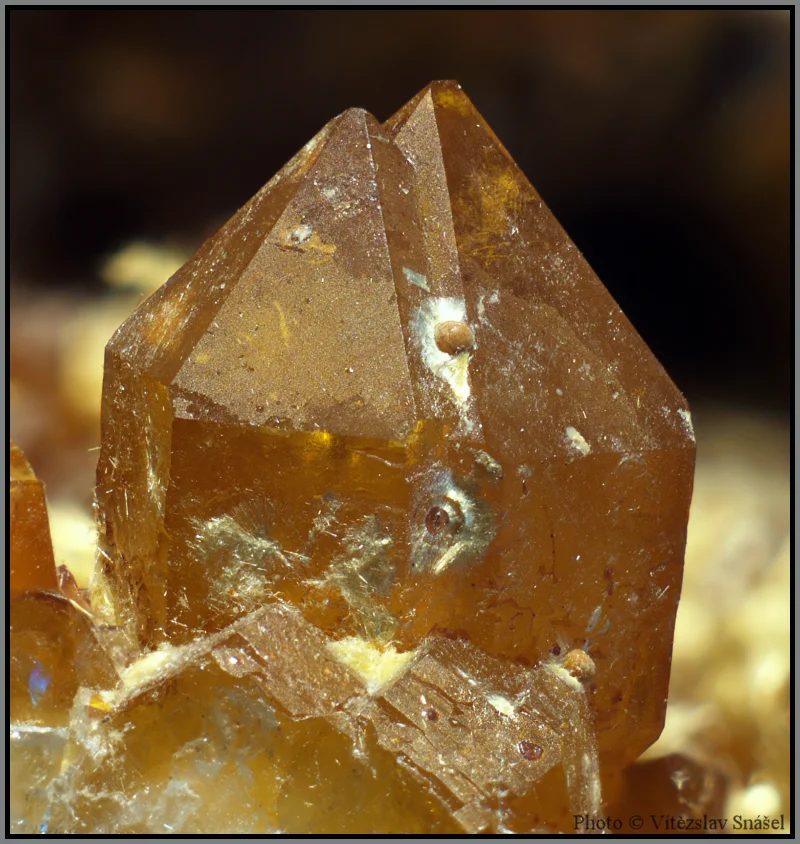 Mineral photo of Cacoxenite, Quartz from locality Těškov, Czech Republic
