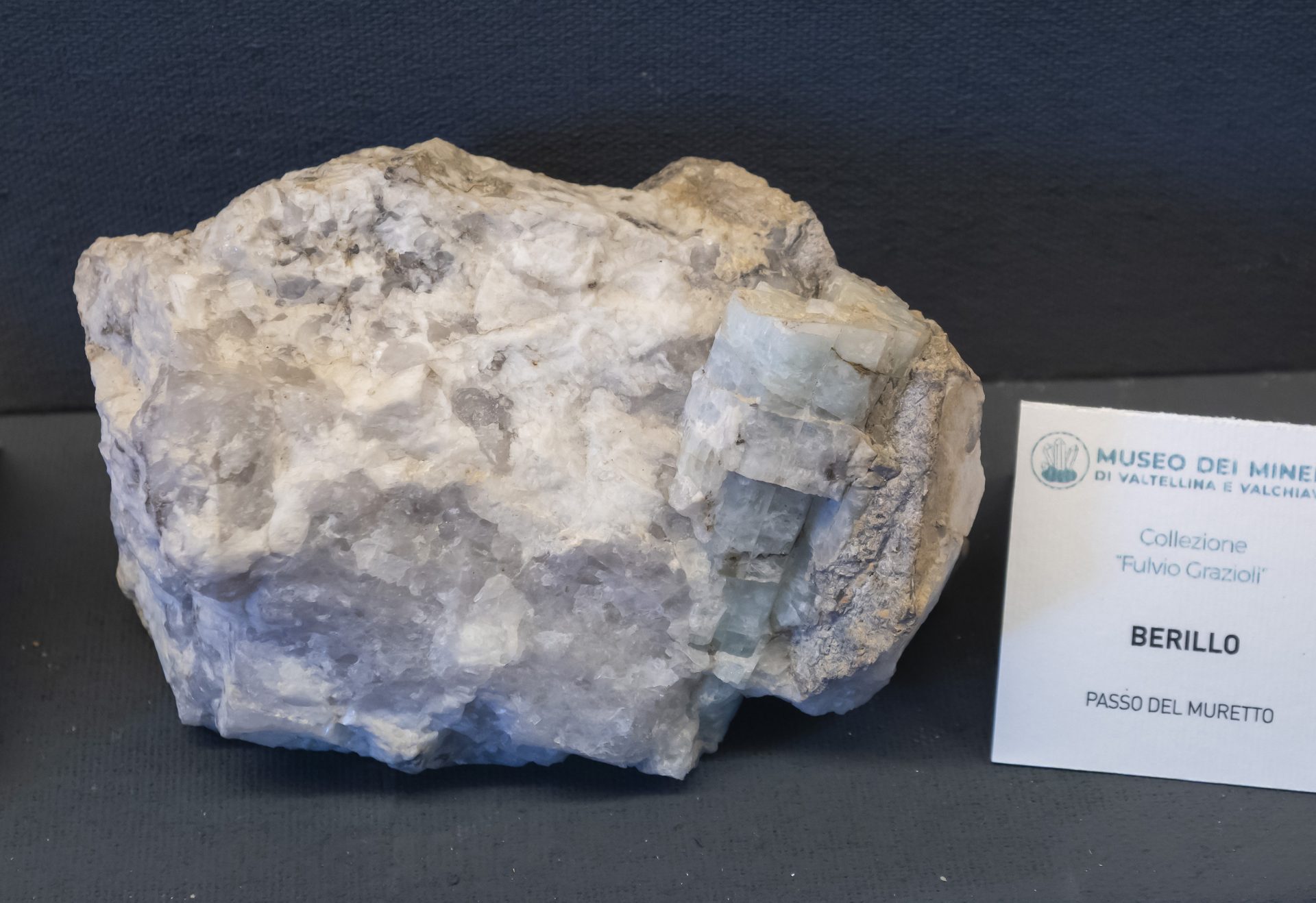 Mineral photo of Beryl (var. aquamarine) from locality Passo del Muretto, Sondrio Province, Lombardy, Italy