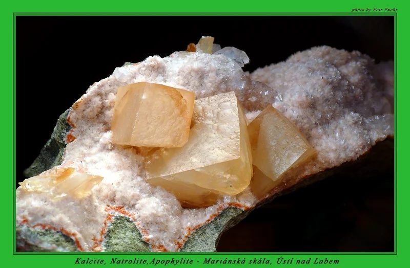 Mineral photo of Calcite, Natrolite from locality Mariánská skála, Ustí nad Labem, Czech Republic