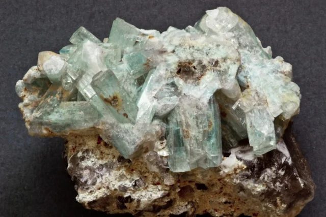 Mineral photo of Beryl (var. aquamarine) from locality Hohenstein, Erongo, Namibia