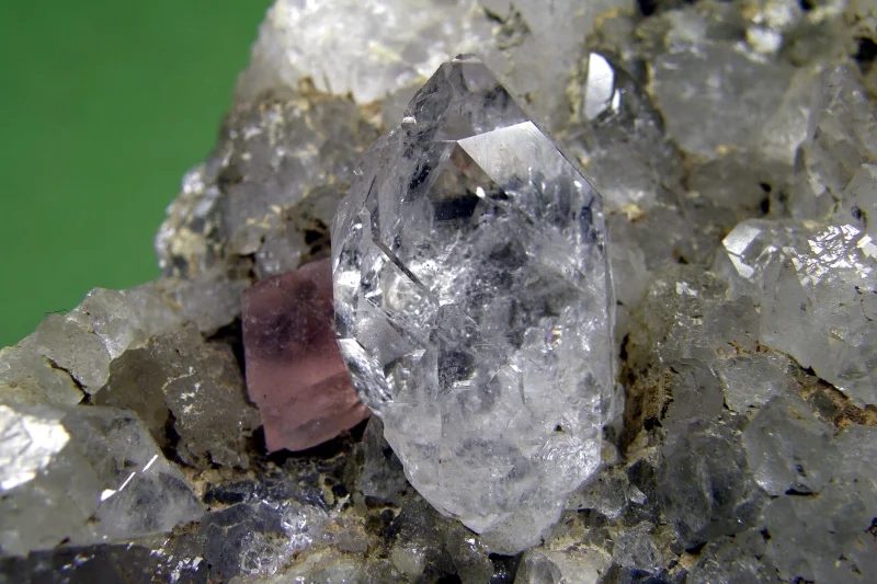 Fluorite, Quartz (var. rock crystal)