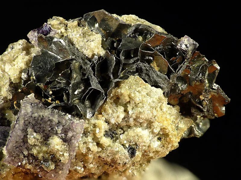 Mineral photo of Fluorite, Pyrhotite from locality Krupka, štola Barbora, Czech Republic